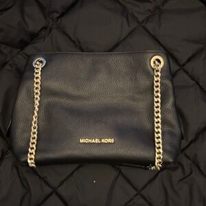 Michael Kors Black Leather Shoulder Bag with Gold Chain